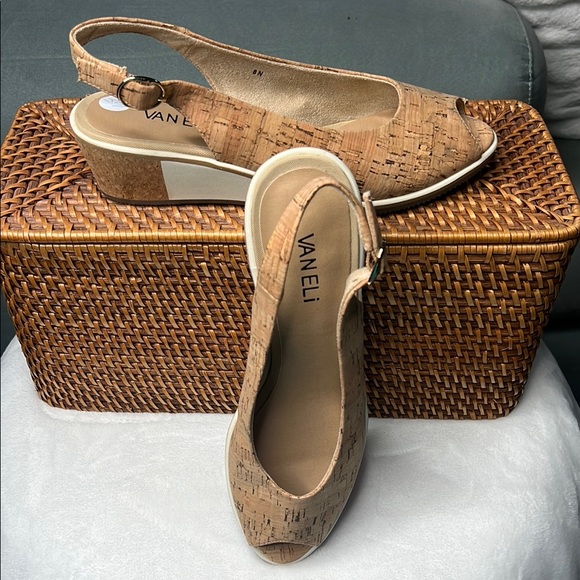 Vaneli Tan Wedge Shoes with Perforated Design - Picture 2 of 10